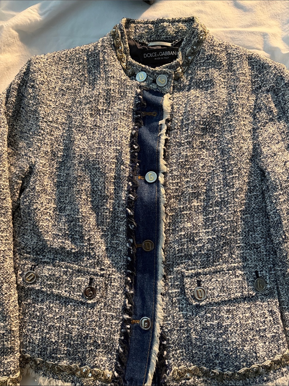Dolce & Gabbana Navy and Cream Tweed Jacket